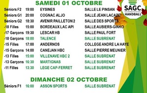 Matchs du weekend du 1er et 2 octobre