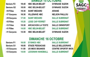 Matchs du weekend du 15 et 16 octobre