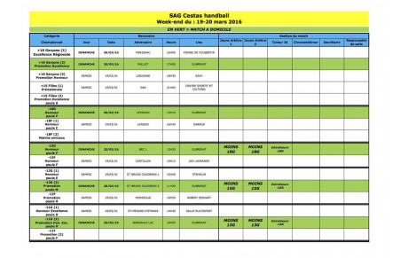 Planning du 19 et 20 mars 2016