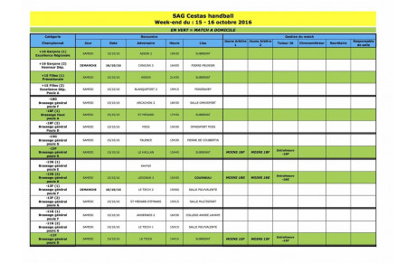 Planning du  week-end du 15 et 16 octobre !