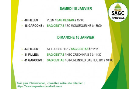 Planning des 15 et 16 janvier