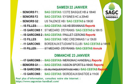 Matchs du week-end du 22 janvier - mise à jour