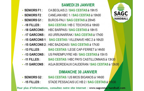 MATCHS DES 29 &amp; 30 JANVIER - PROVISOIRE