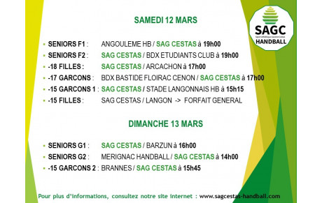 Planning des 12 et 13 mars
