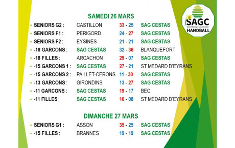 RESULTATS DES 26 ET 27 MARS