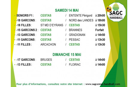 LES MATCHS DES 14 ET 15 MAI